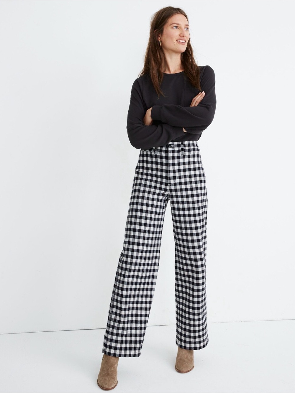 Madewell Slim Emmett Wide-Leg Gingham Pants Speckle Check Size 25
